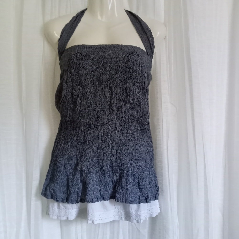 JOSEPHINE & CO Blue Crinkle Cotton Convertible Halter Top SZ S Strapless Lined